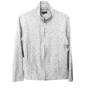 ALFANI FRONT ZIP LONG SLV FLEECE JACKET, WOMENS, L, LIGHT GREY, HAND WARMERS